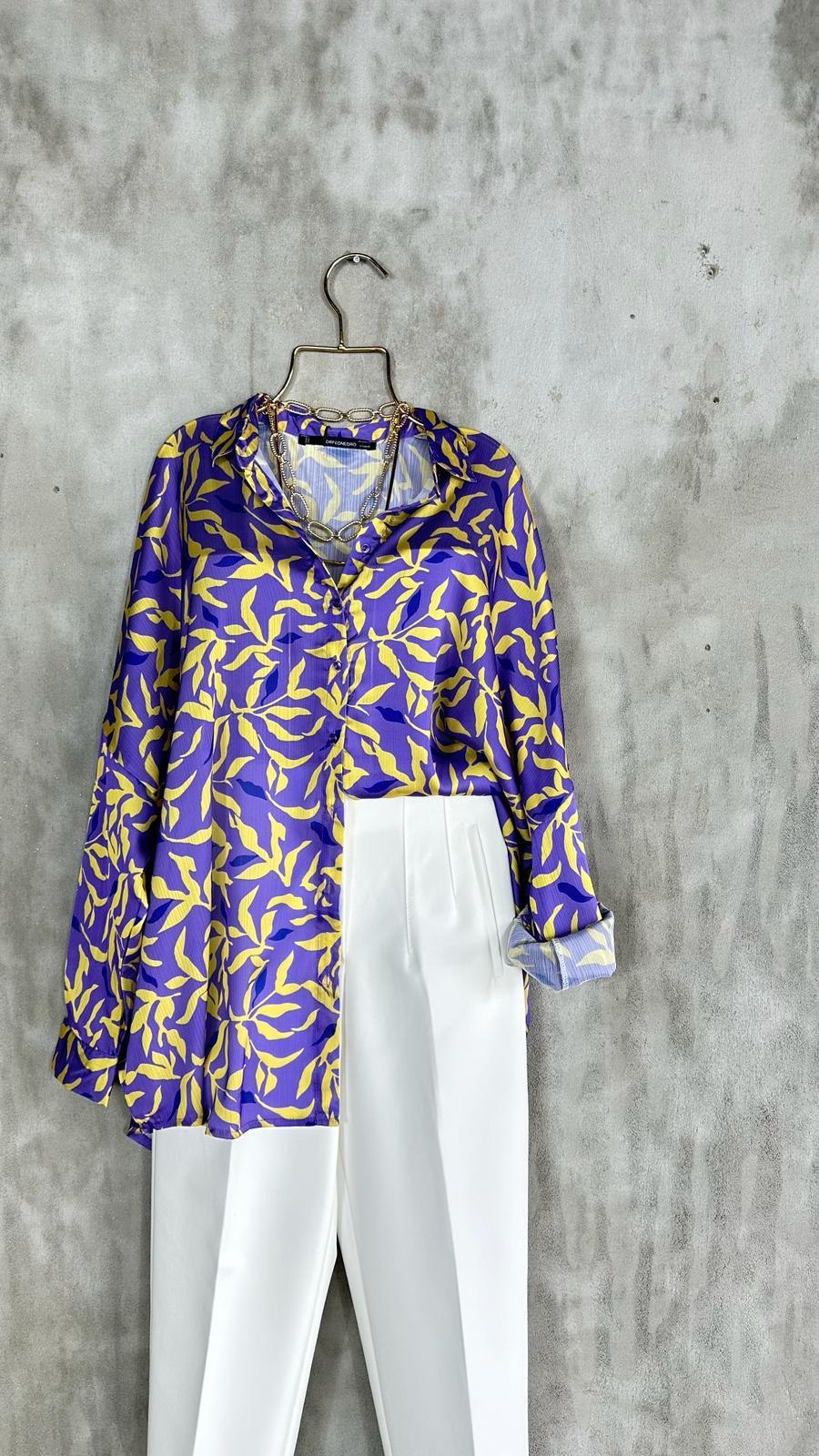 Oversize Ebruli Desen Gömlek (Mor)