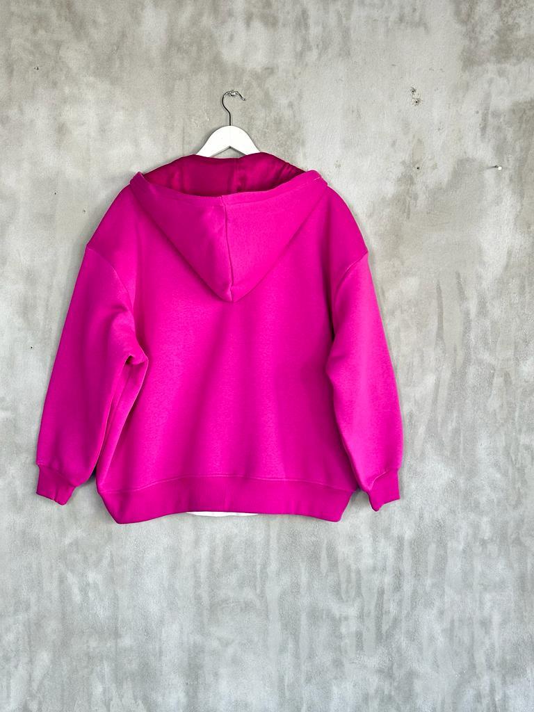 Oversize Fermuarlı Ceket (Fuşya)