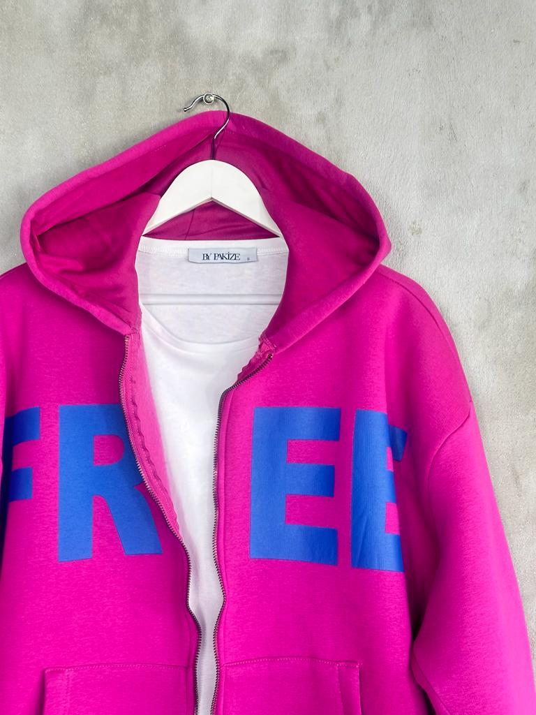Oversize Fermuarlı Ceket (Fuşya)