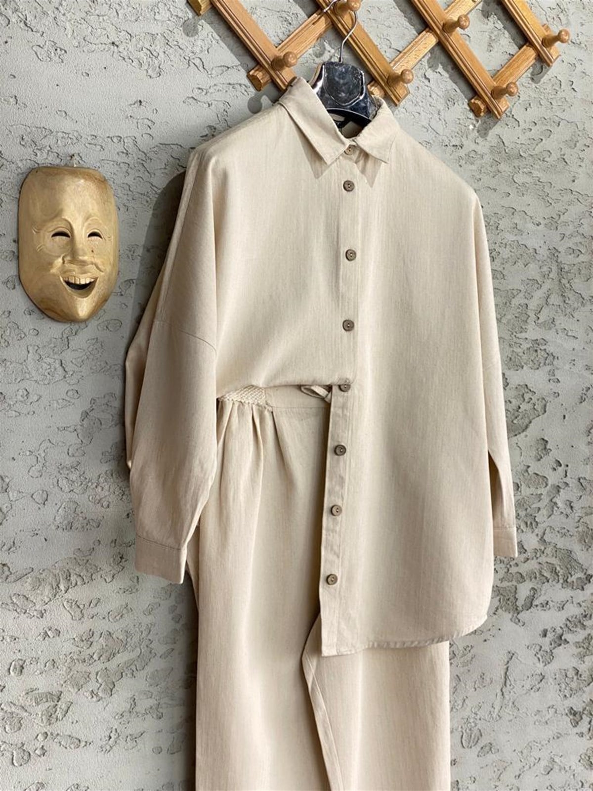 Oversize Gabardin Gömlek (Taş Rengi)