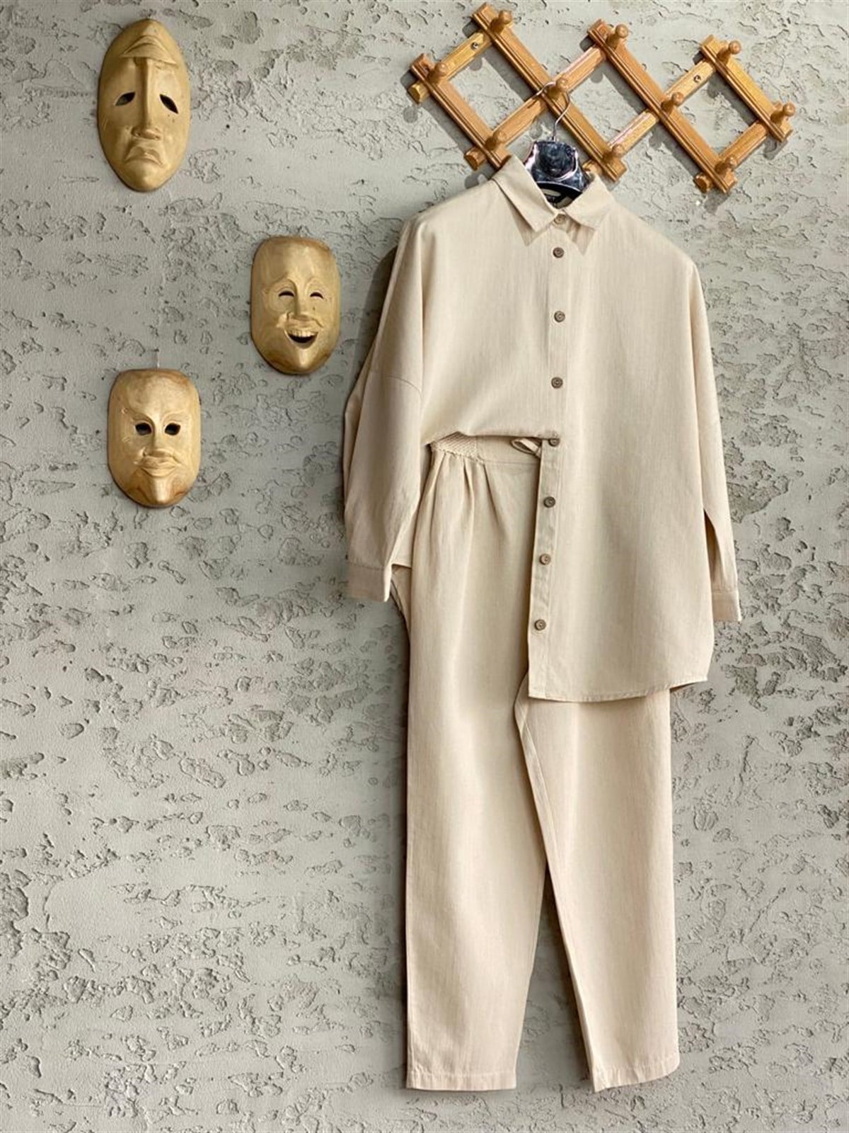 Oversize Gabardin Pantolon (Taş Rengi)