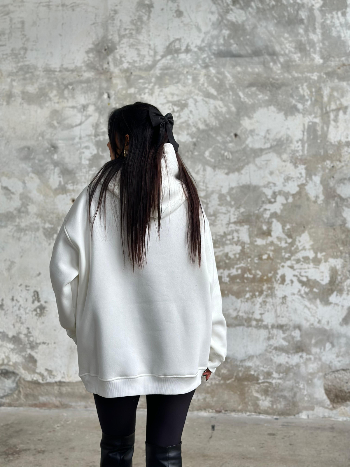 Oversize Kapüşonlu Sweat (Beyaz)