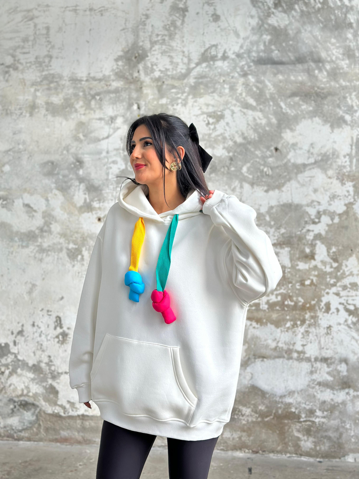 Oversize Kapüşonlu Sweat (Beyaz)