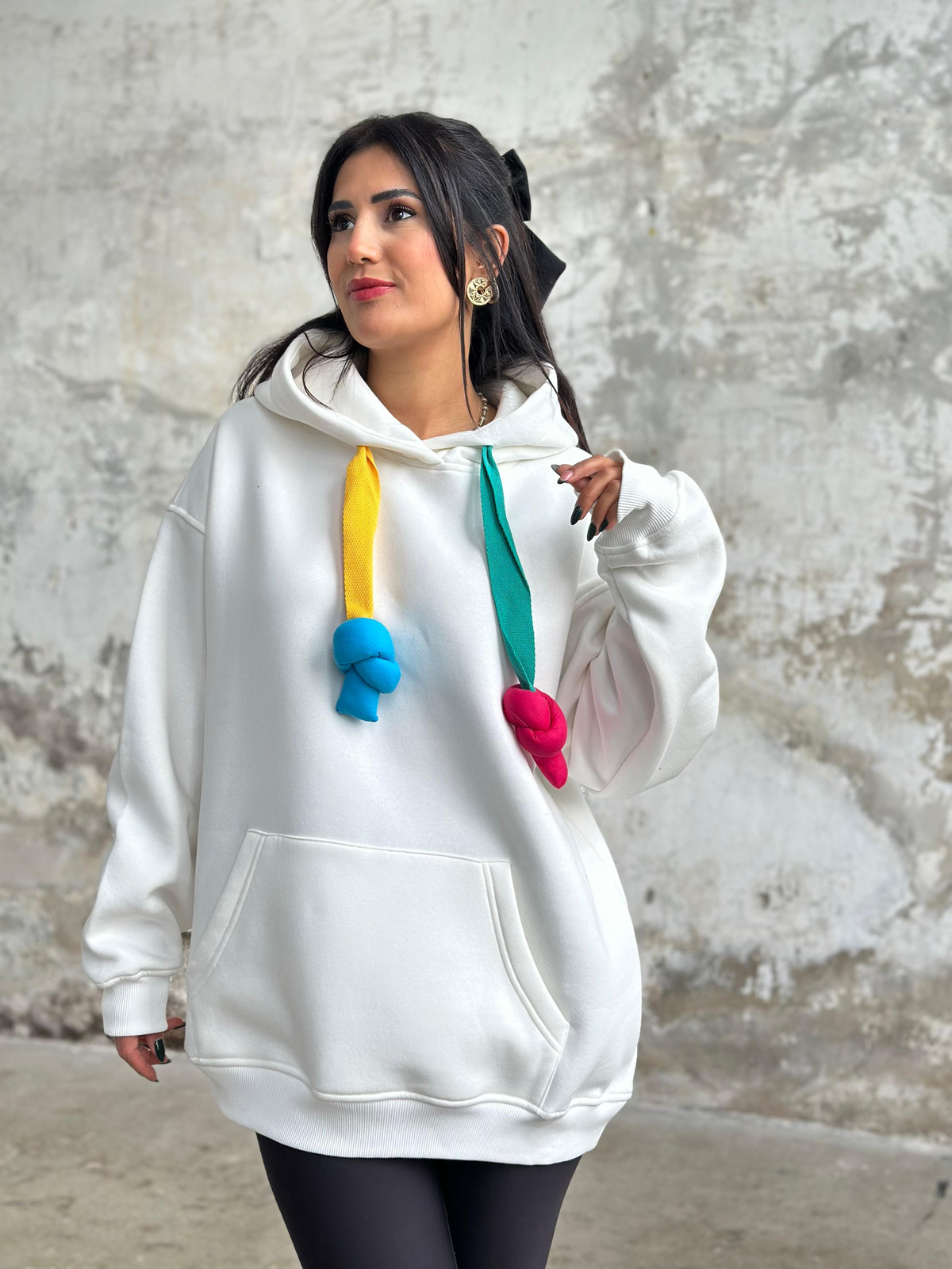 Oversize Kapüşonlu Sweat (Beyaz)