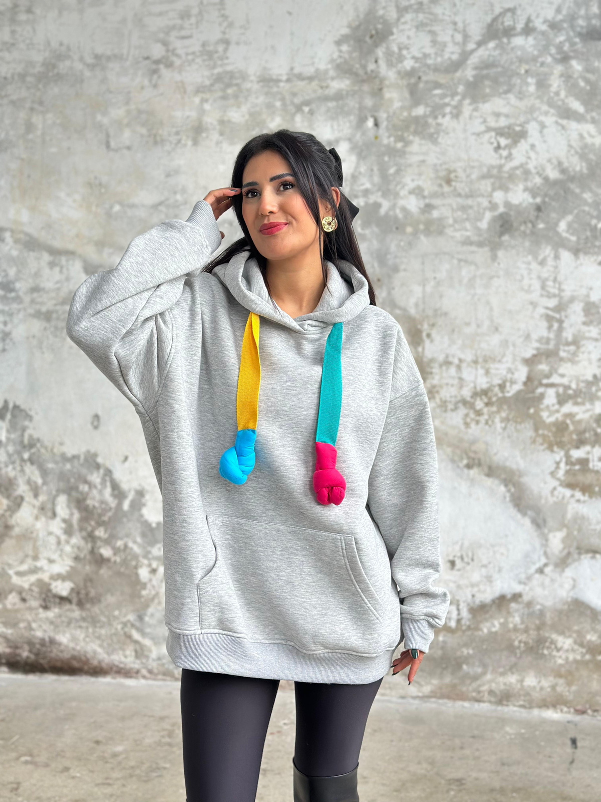 Oversize Kapüşonlu Sweat (Gri)