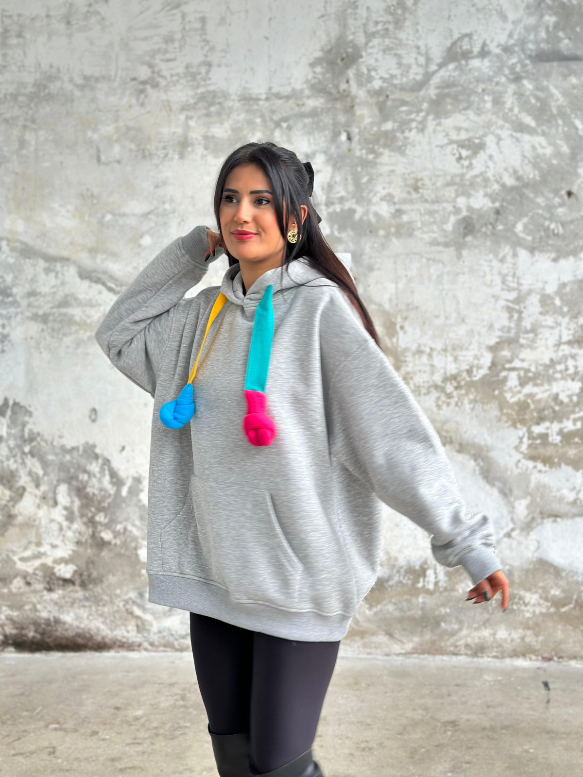 Oversize Kapüşonlu Sweat (Gri)