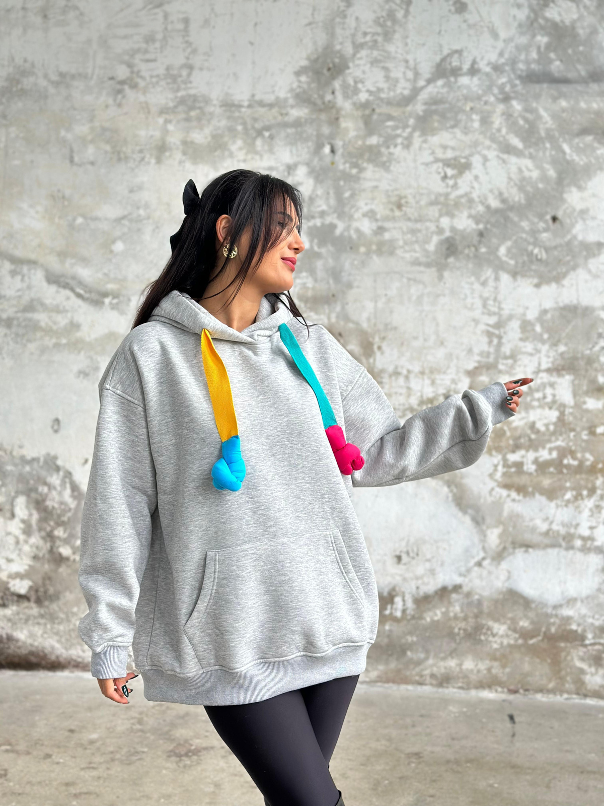 Oversize Kapüşonlu Sweat (Gri)