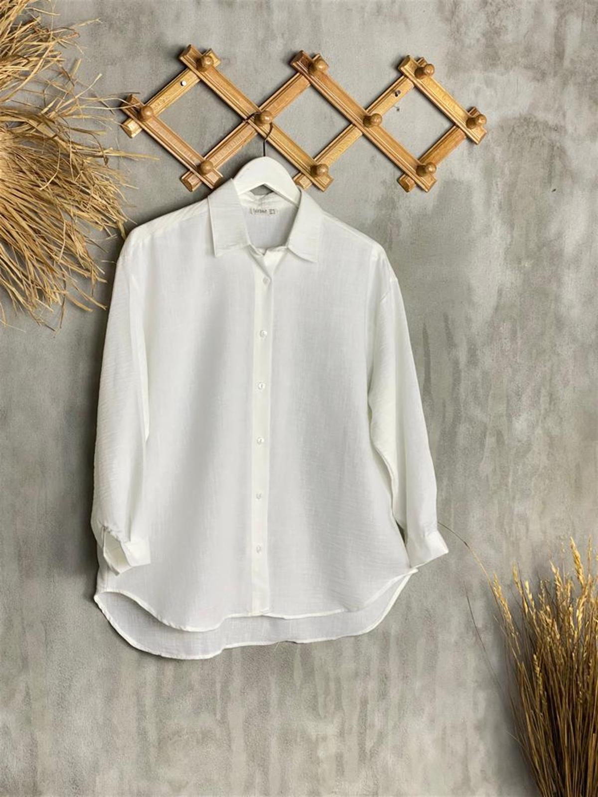 Oversize Kesim Keten Kadın Gömlek (Ekru)