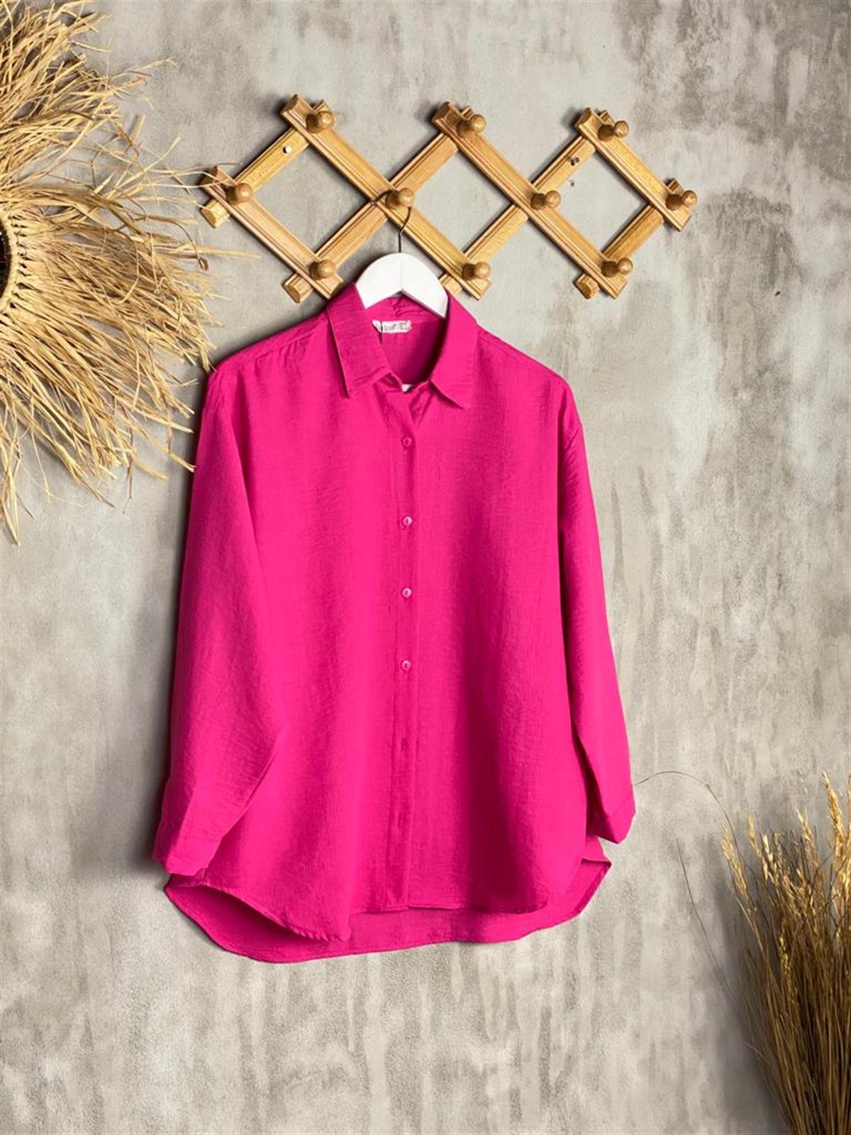 Oversize Kesim Keten Kadın Gömlek (Fuşya)
