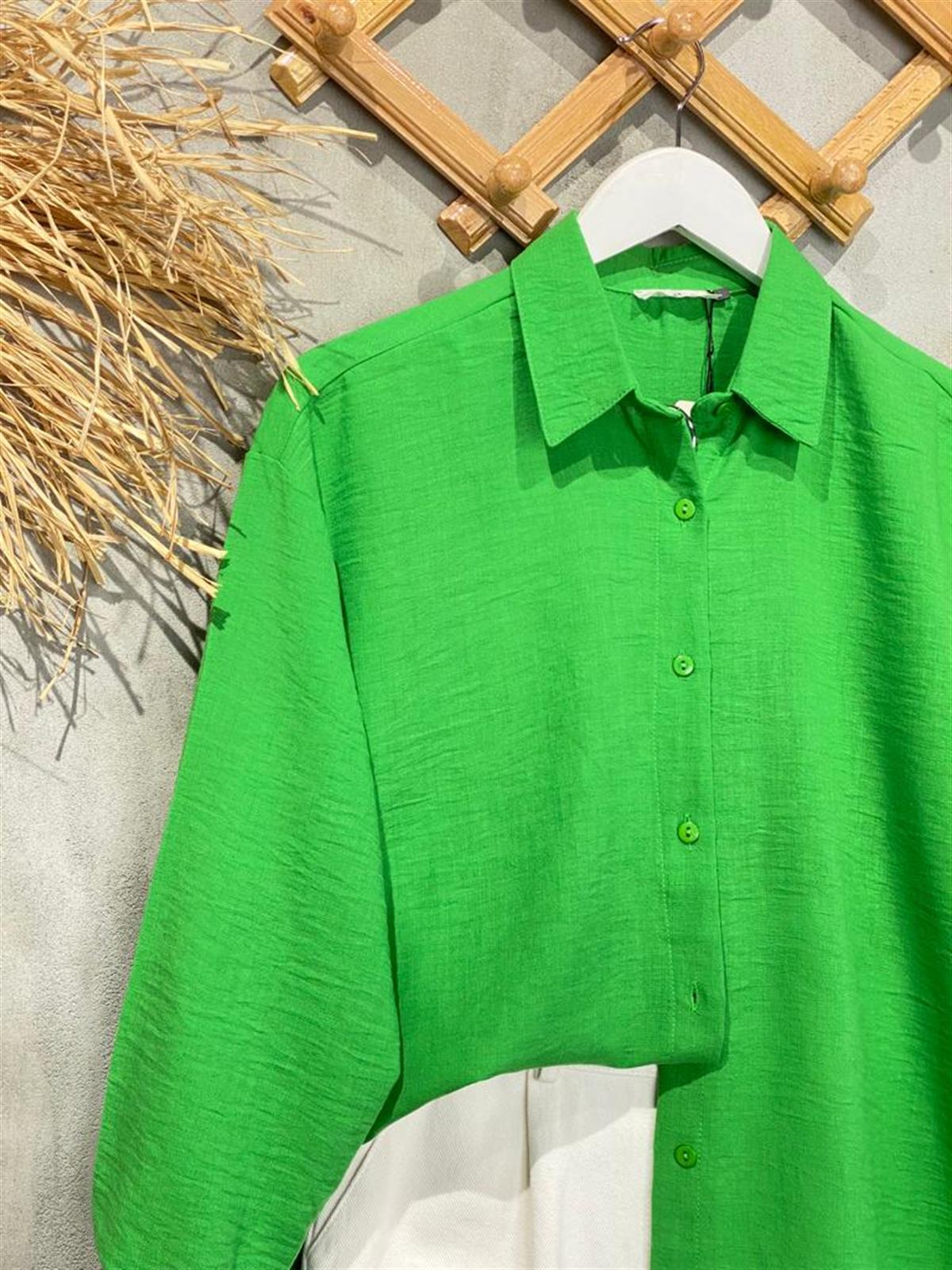Oversize Kesim Keten Kadın Gömlek (Yeşil)