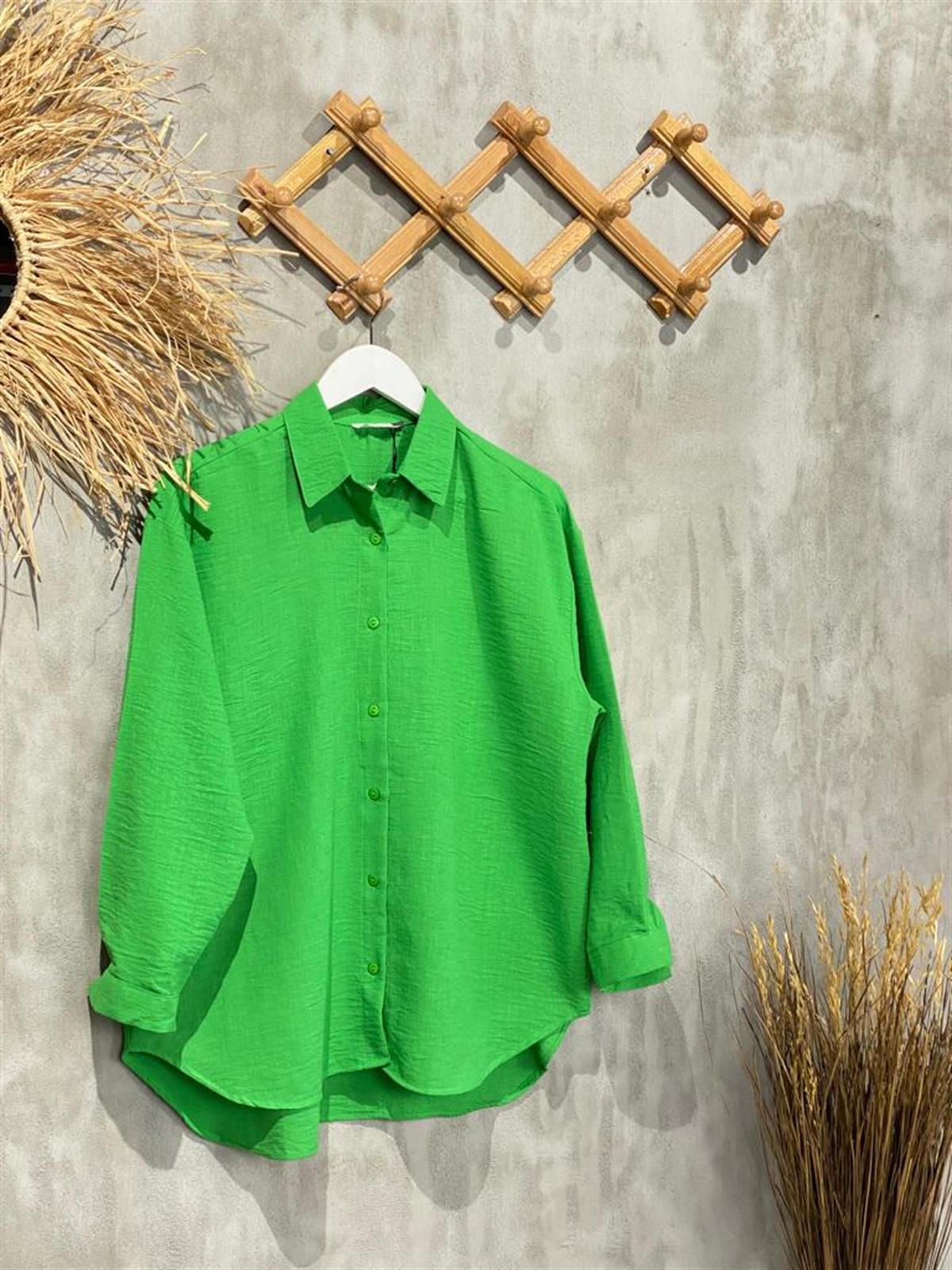 Oversize Kesim Keten Kadın Gömlek (Yeşil)