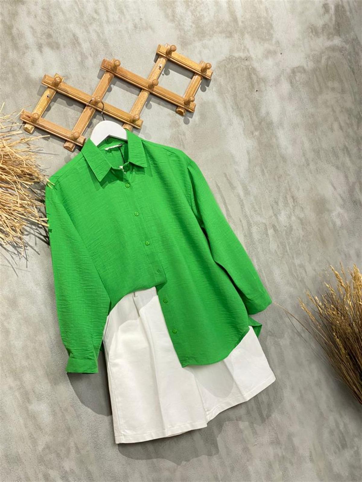 Oversize Kesim Keten Kadın Gömlek (Yeşil)