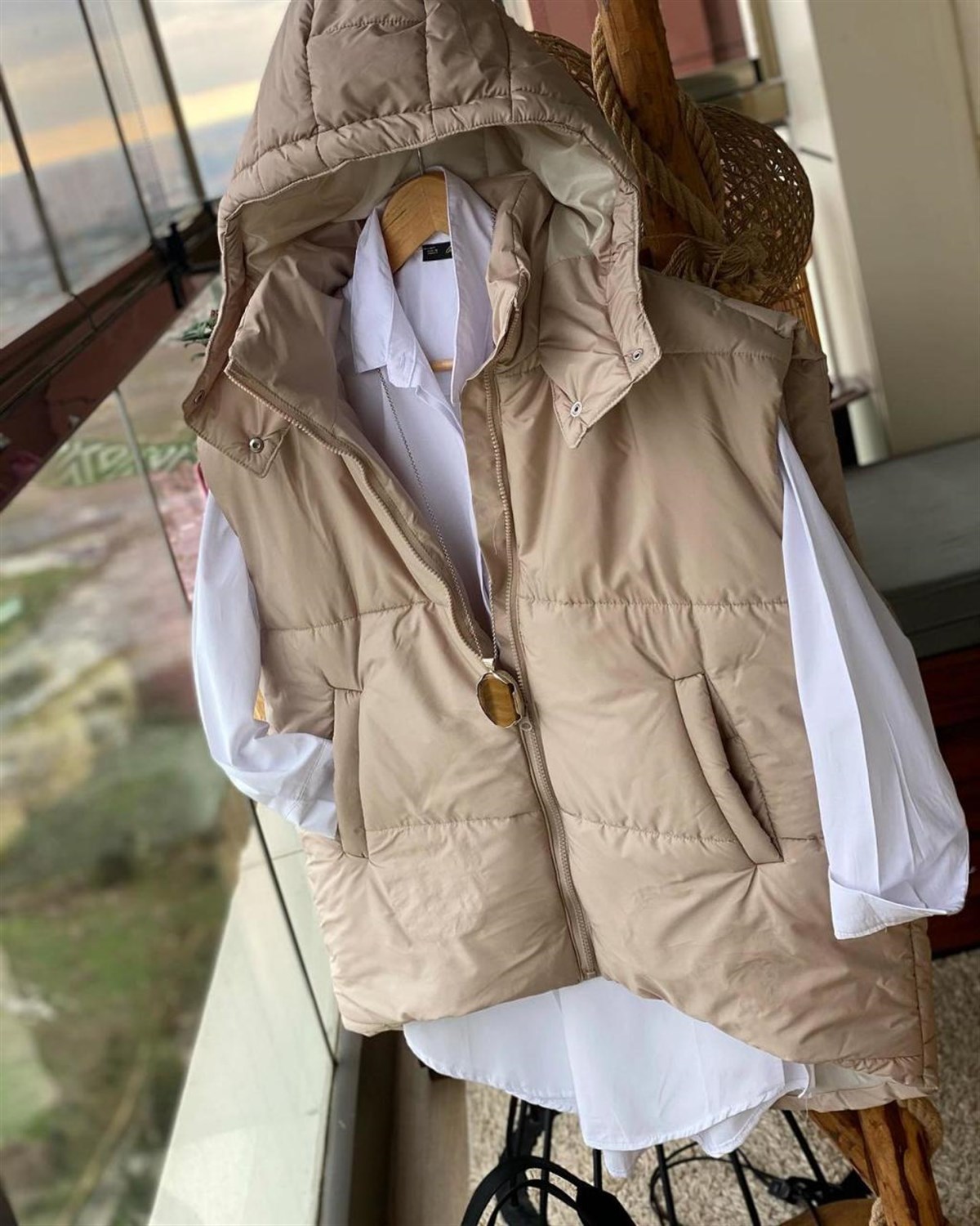 Oversize Kesim Şişme Yelek (BEJ)