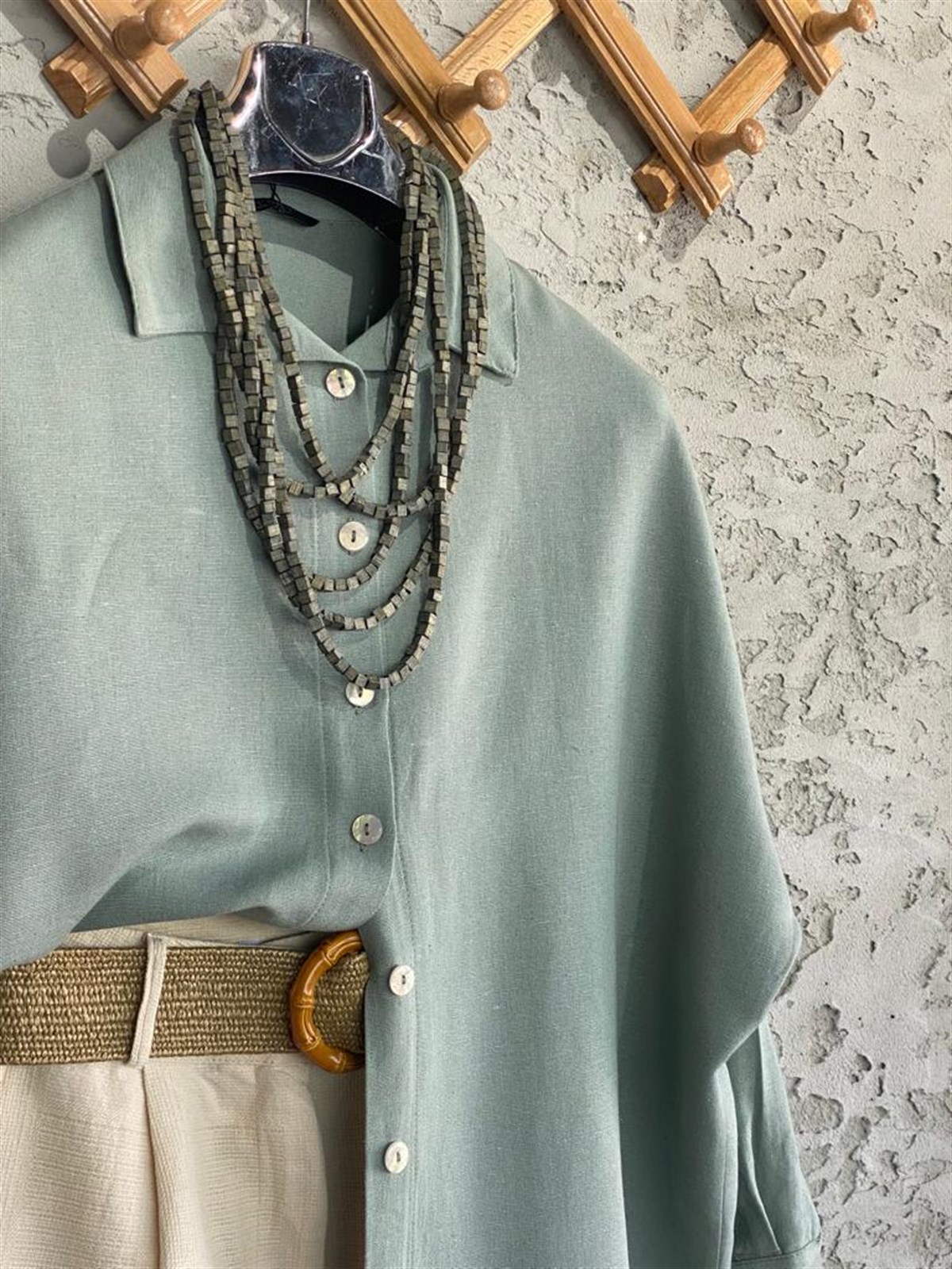 Oversize Keten Gömlek (Mint Yeşili)