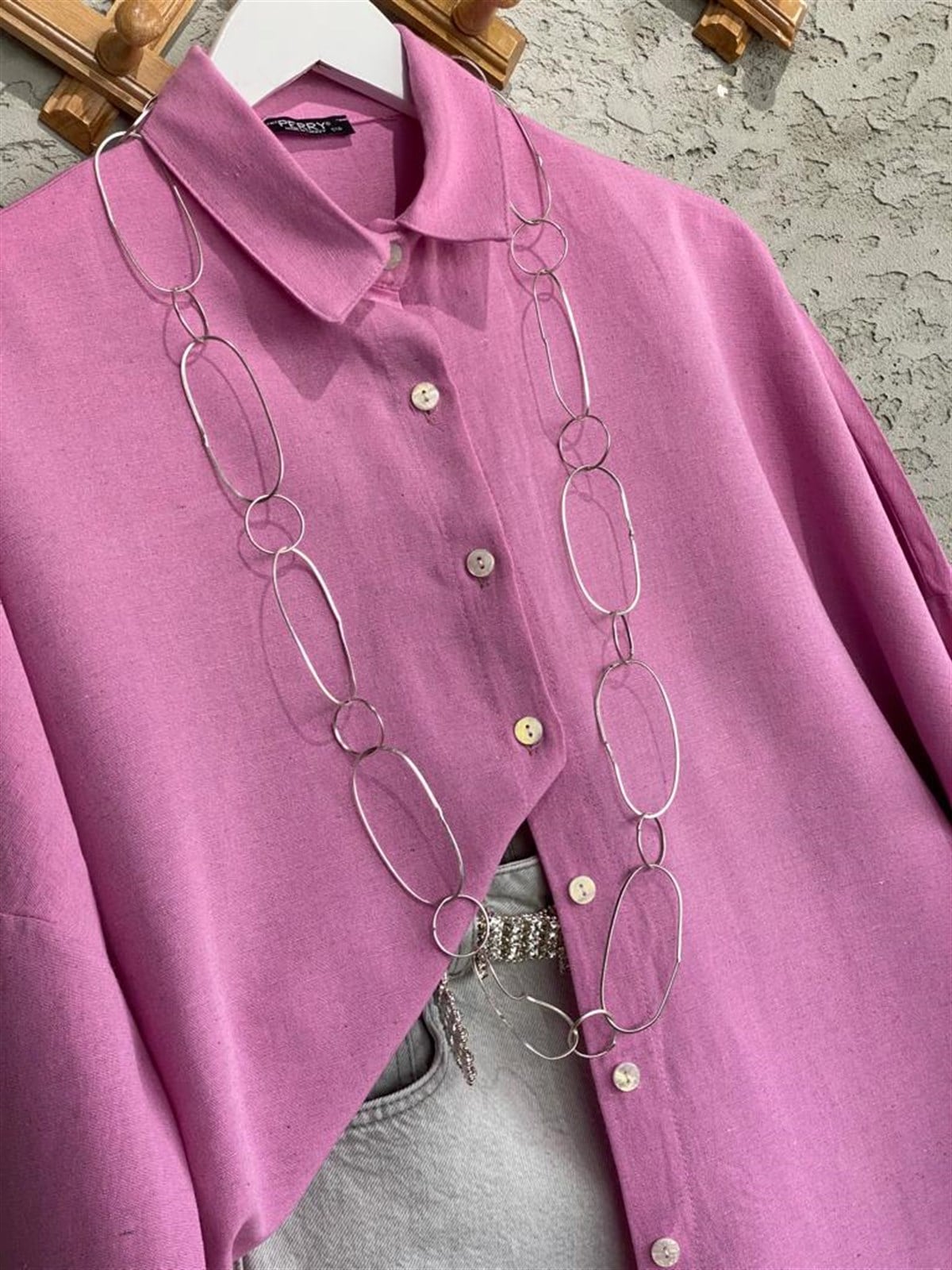 Oversize Keten Gömlek (Pembe)