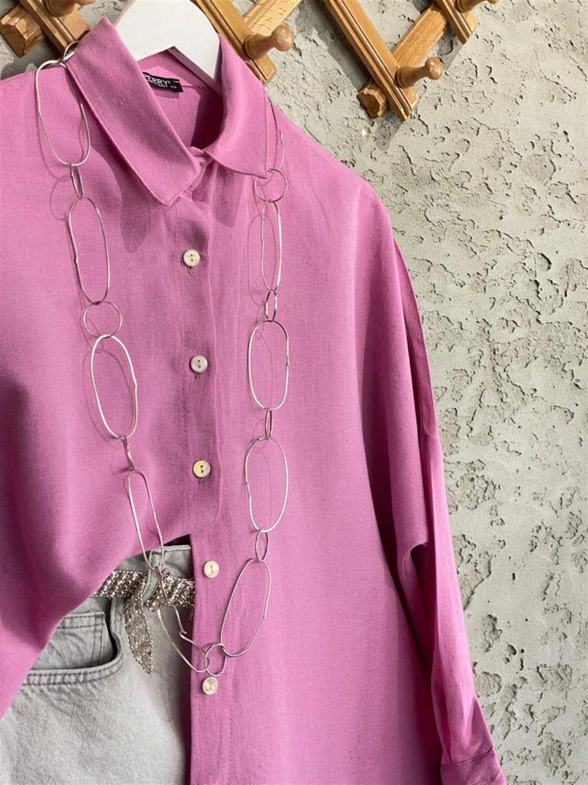 Oversize Keten Gömlek (Pembe)