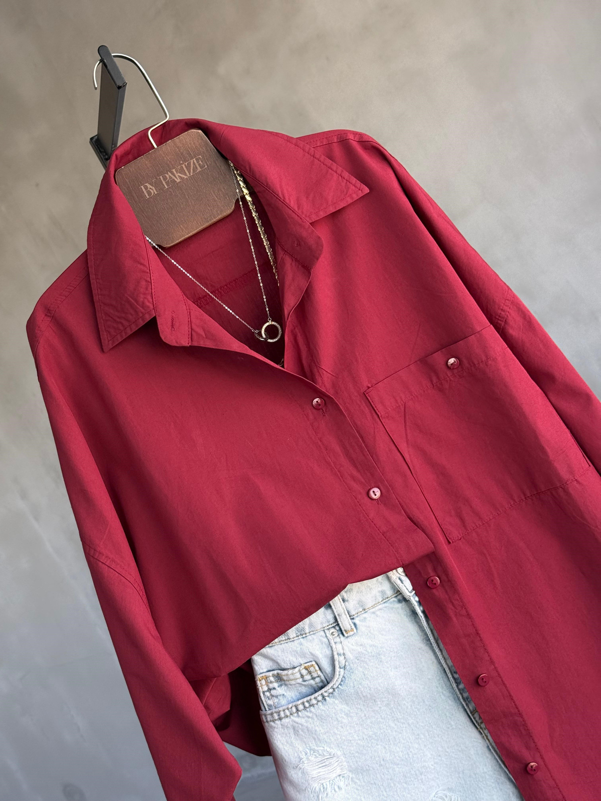 Oversize Maskülen Tarz Cotton Gömlek (Bordo)