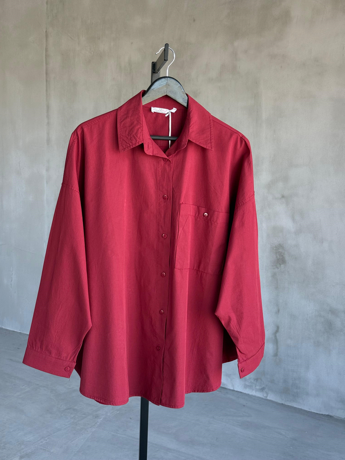 Oversize Maskülen Tarz Cotton Gömlek (Bordo)