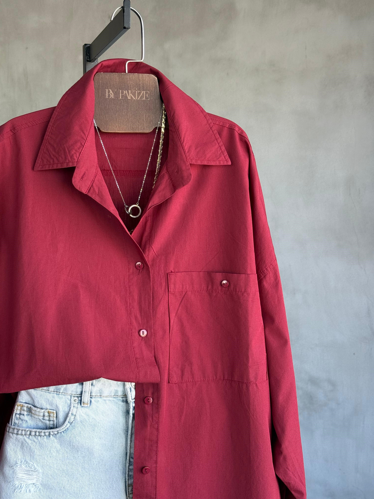 Oversize Maskülen Tarz Cotton Gömlek (Bordo)