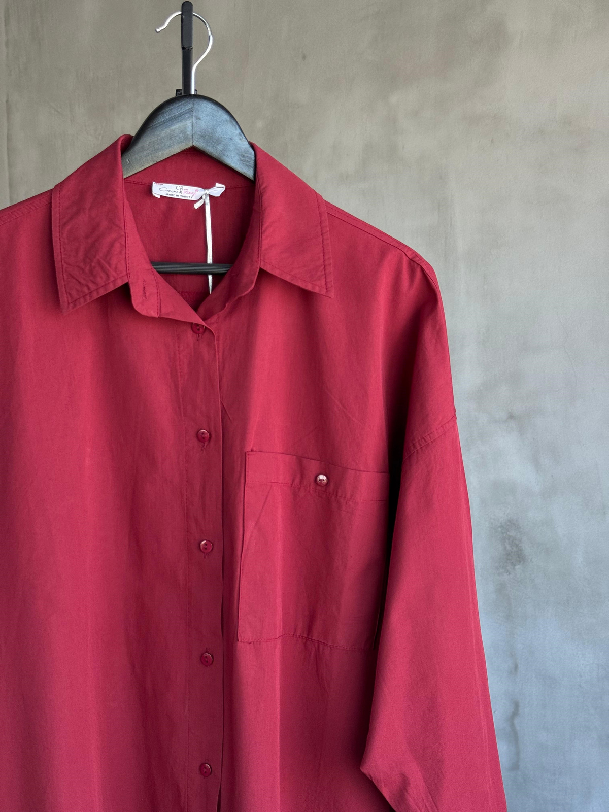 Oversize Maskülen Tarz Cotton Gömlek (Bordo)
