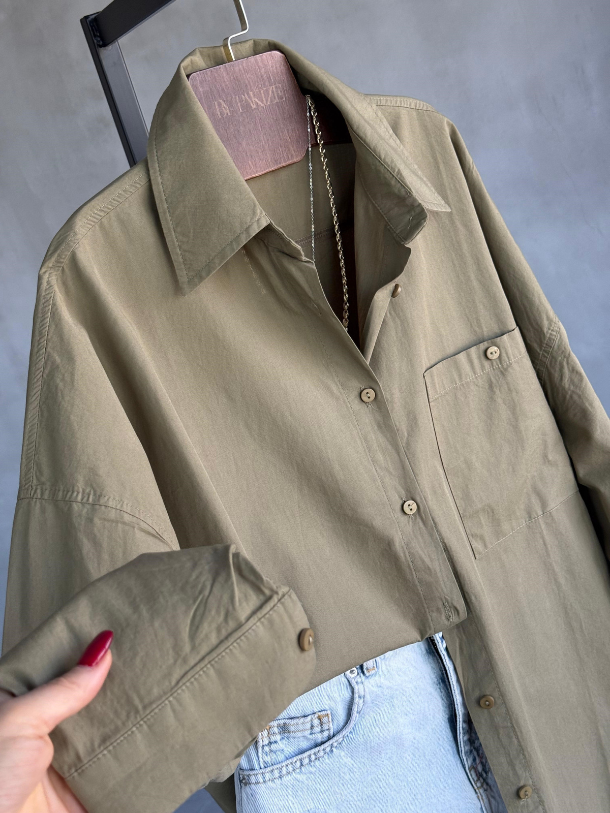 Oversize Maskülen Tarz Cotton Gömlek (Haki)