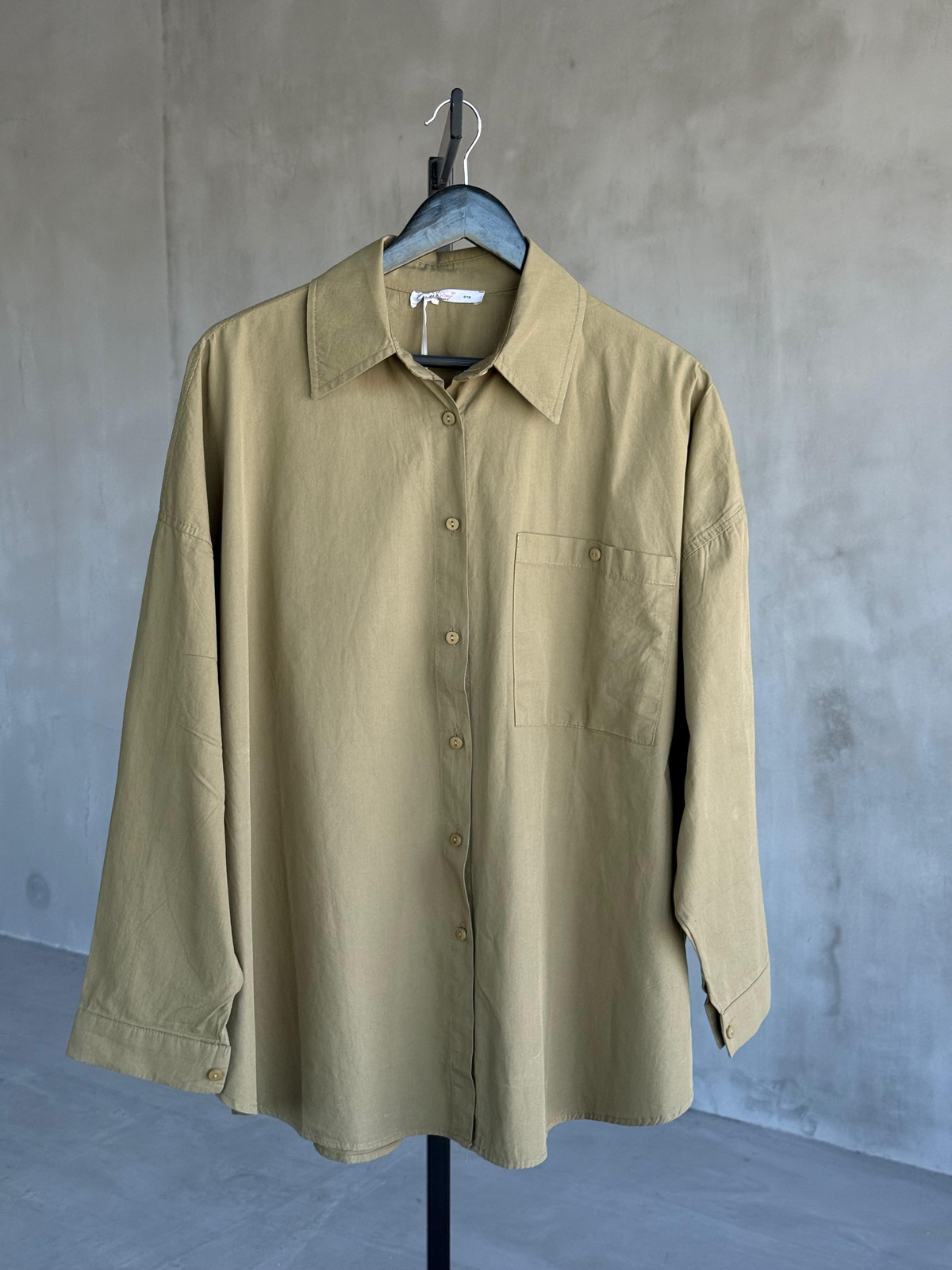 Oversize Maskülen Tarz Cotton Gömlek (Haki)
