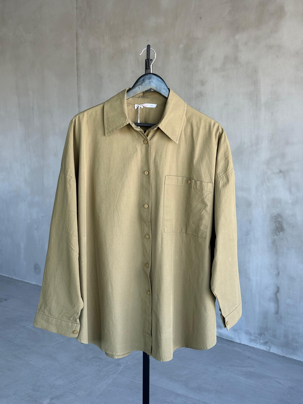 Oversize Maskülen Tarz Cotton Gömlek (Haki)