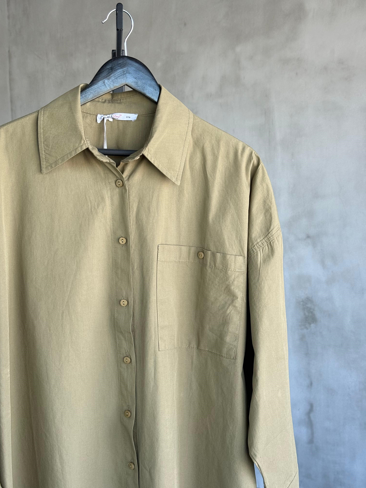 Oversize Maskülen Tarz Cotton Gömlek (Haki)