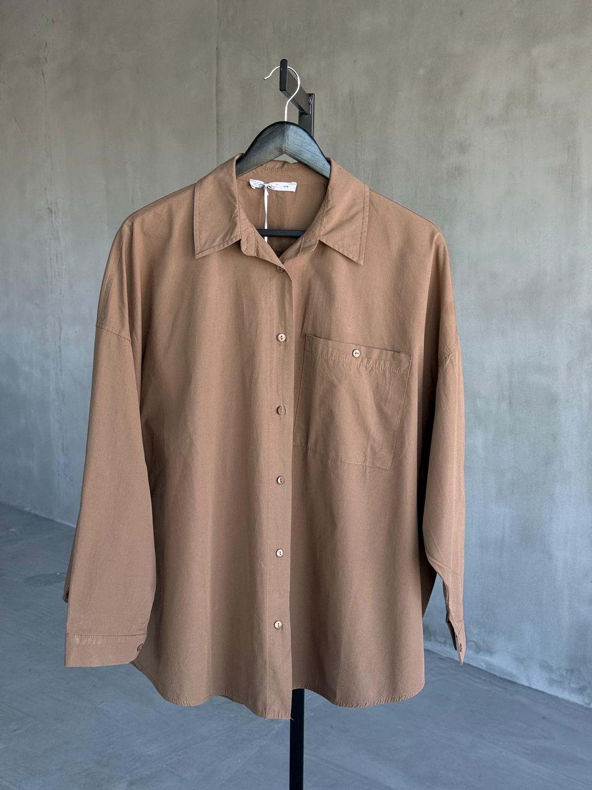 Oversize Maskülen Tarz Cotton Gömlek (Mocha)