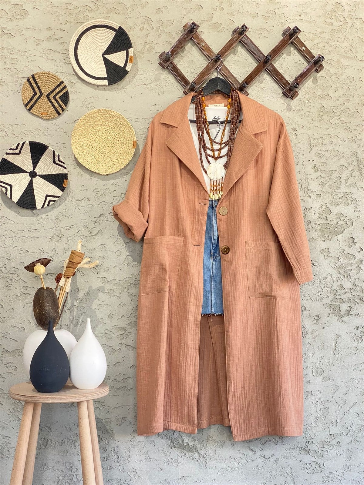 Oversize Müslin Ceket (Camel)