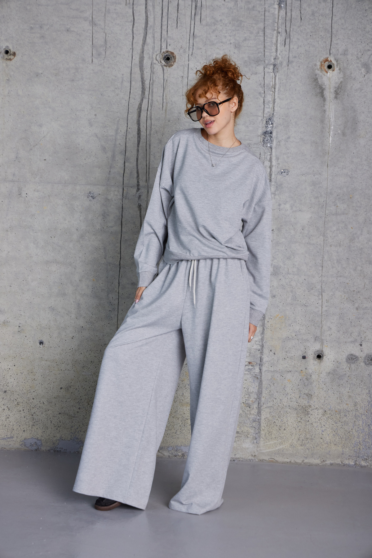 Oversize Sweat Palazzo Pantolon Takım (Gri)