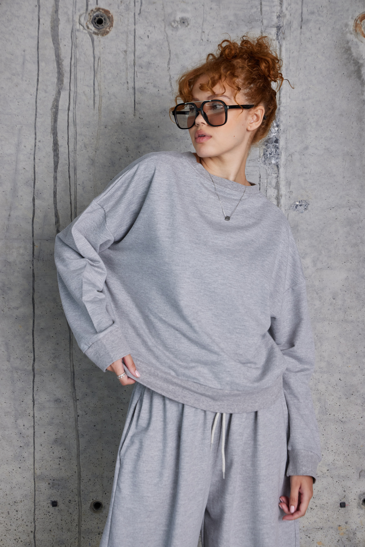 Oversize Sweat Palazzo Pantolon Takım (Gri)