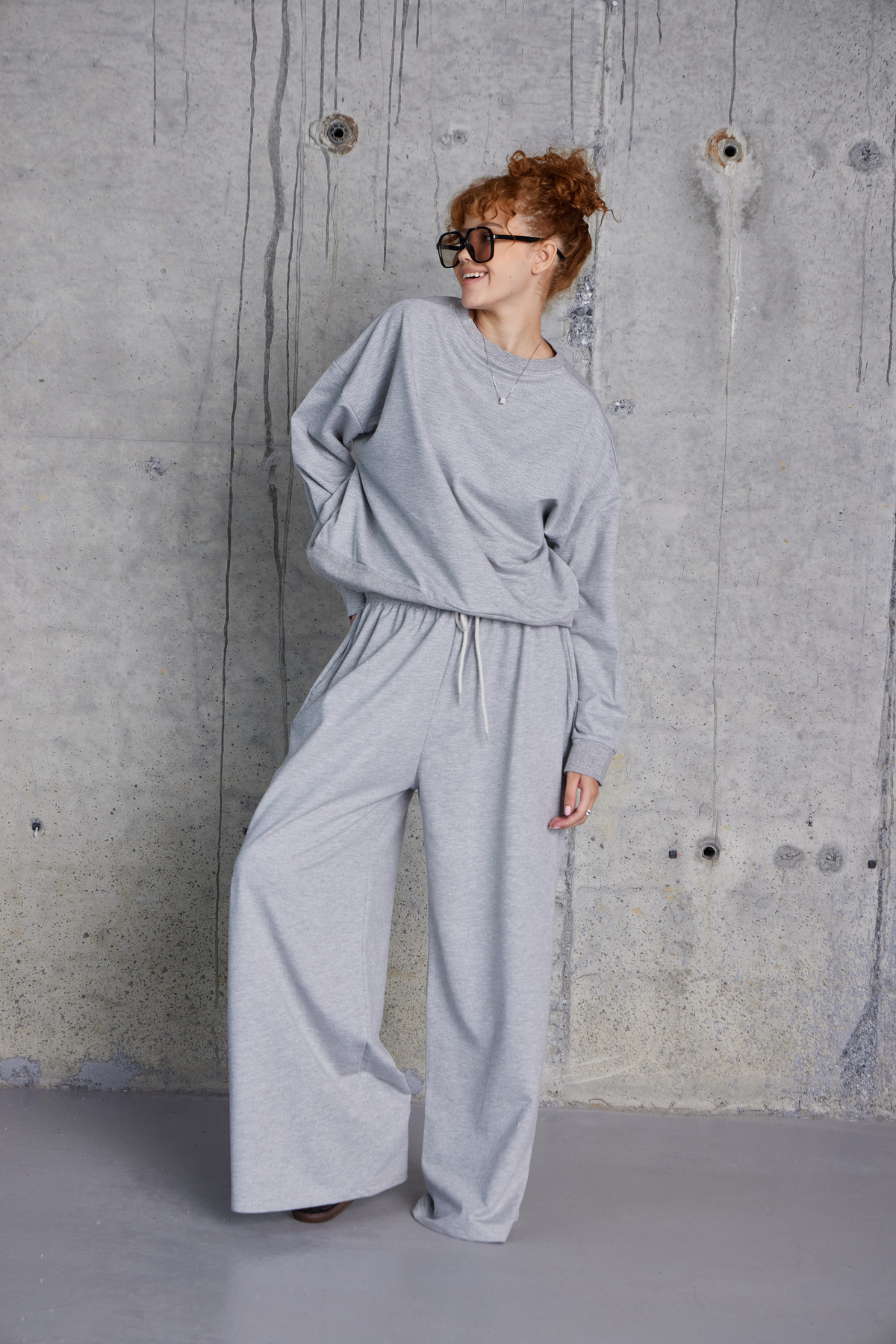 Oversize Sweat Palazzo Pantolon Takım (Gri)