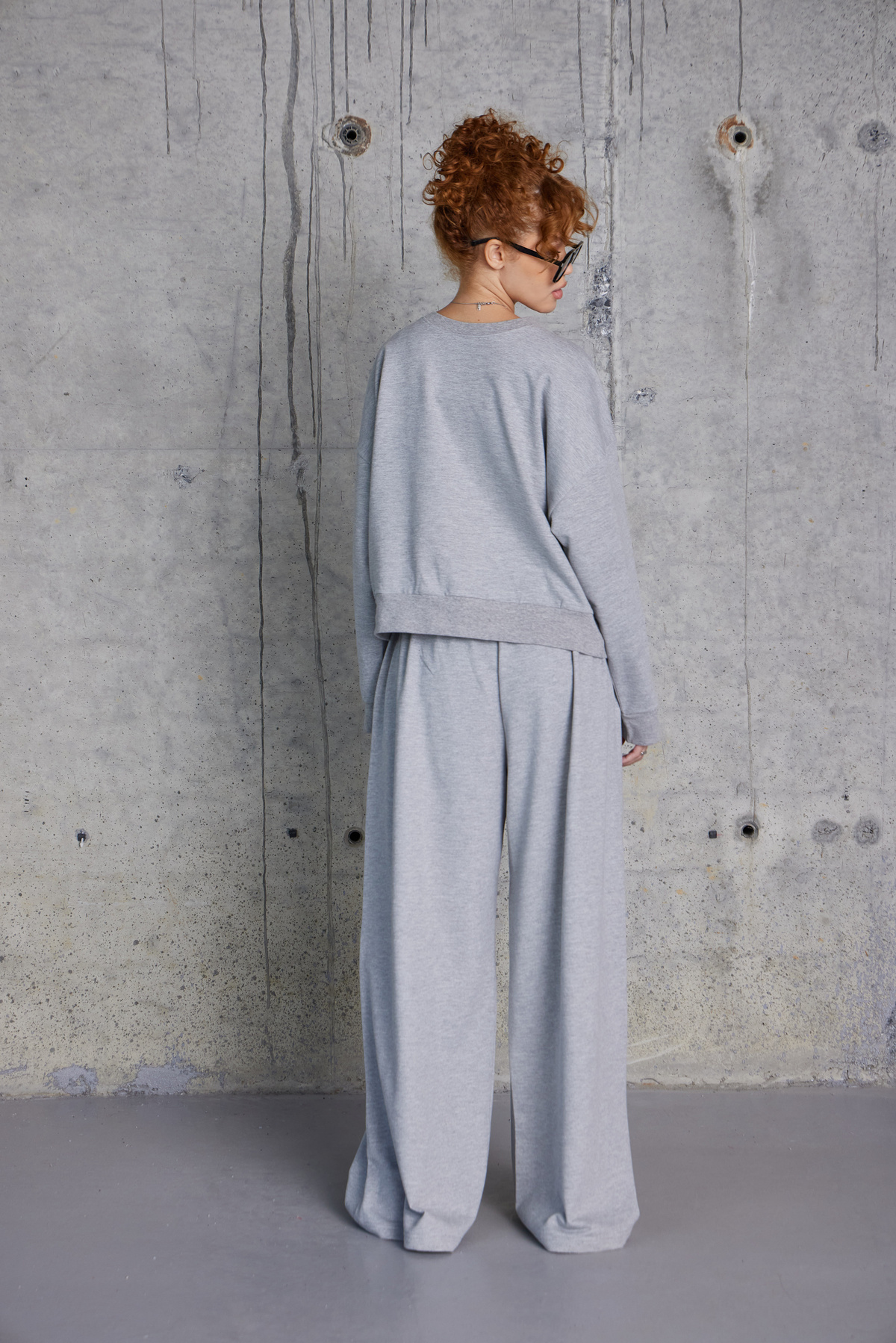 Oversize Sweat Palazzo Pantolon Takım (Gri)