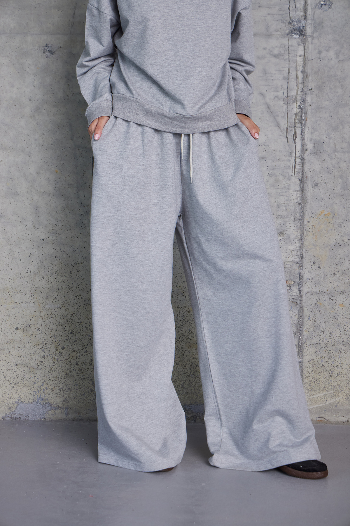 Oversize Sweat Palazzo Pantolon Takım (Gri)
