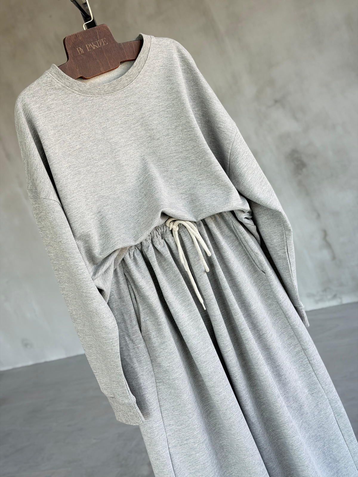 Oversize Sweat Palazzo Pantolon Takım (Gri)