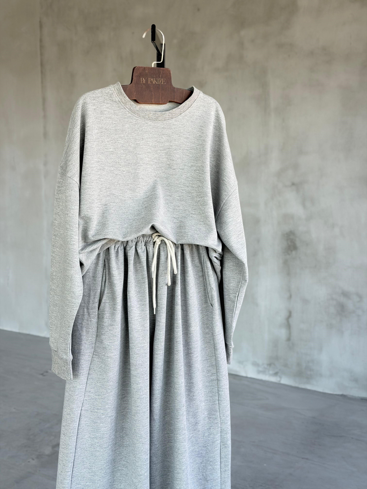 Oversize Sweat Palazzo Pantolon Takım (Gri)