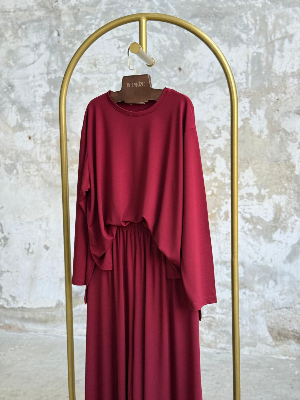 Oys Kumaş Oversize Bol Paçalı Takım (Bordo)