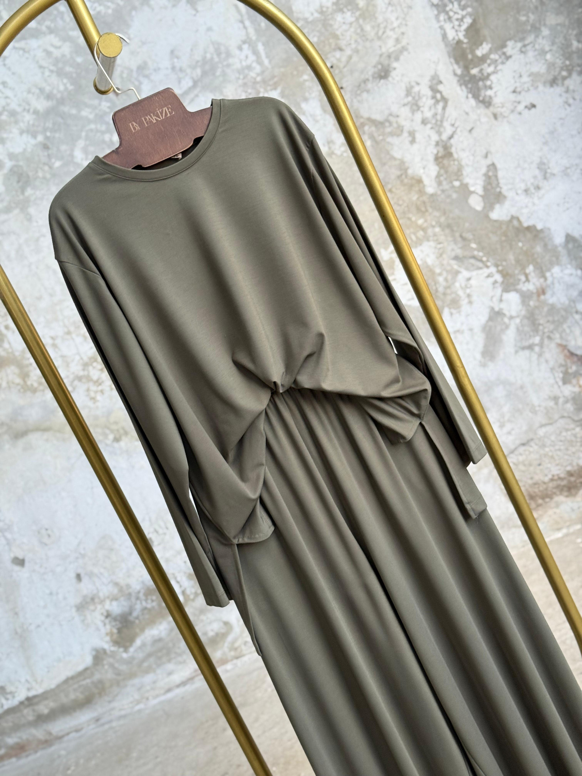 Oys Kumaş Oversize Bol Paçalı Takım (Haki)
