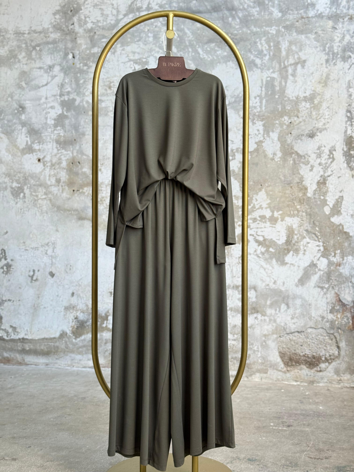 Oys Kumaş Oversize Bol Paçalı Takım (Haki)