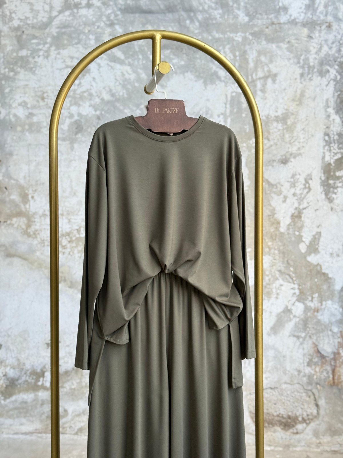 Oys Kumaş Oversize Bol Paçalı Takım (Haki)