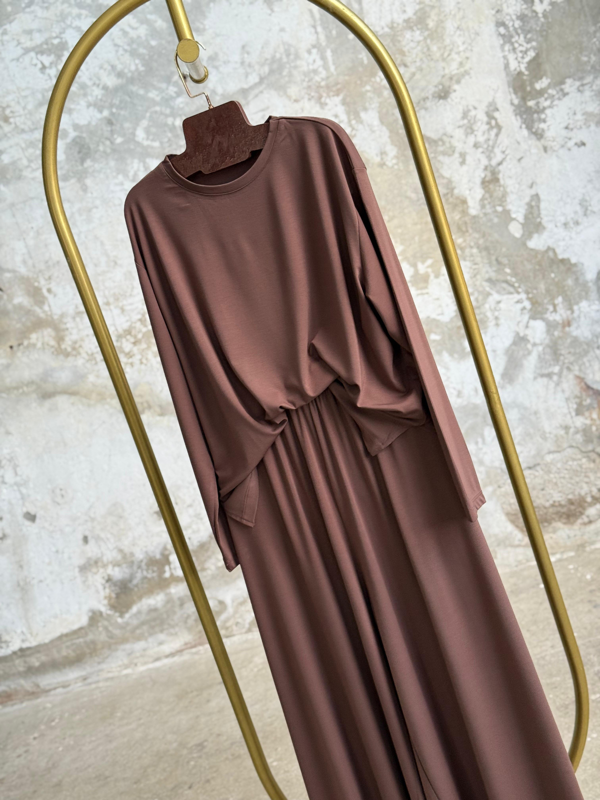 Oys Kumaş Oversize Bol Paçalı Takım (Kahve)