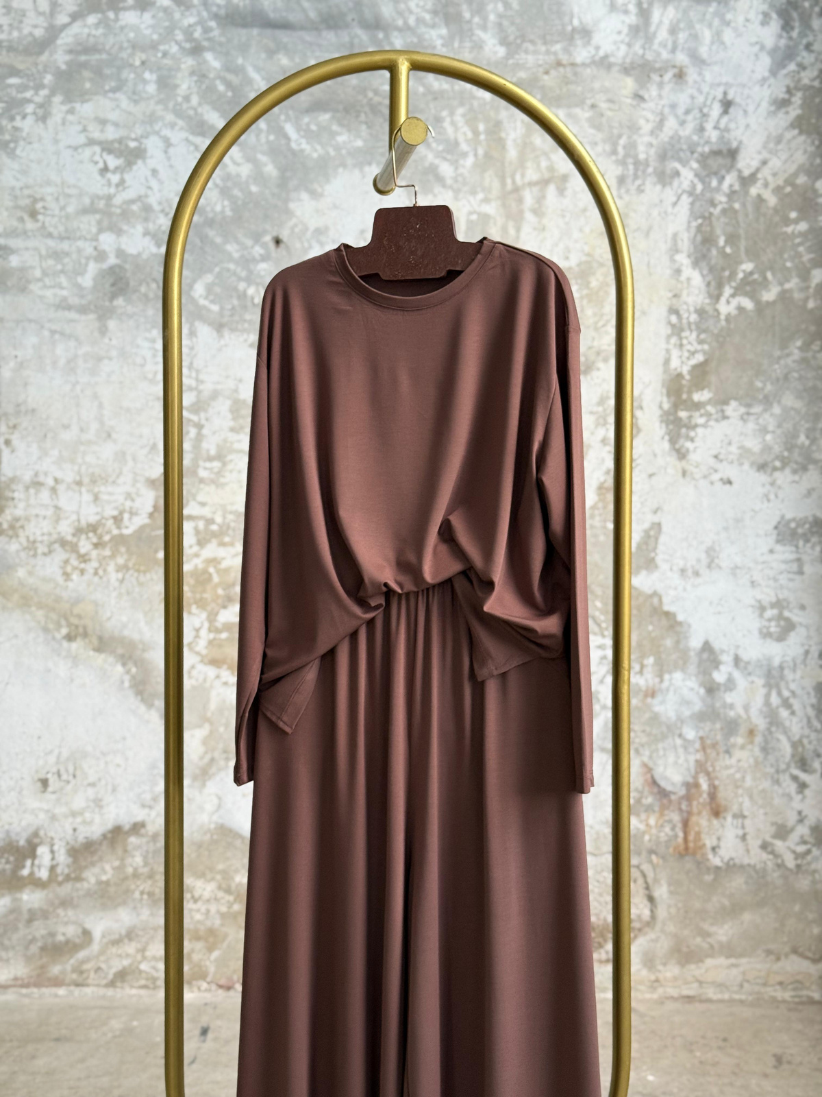 Oys Kumaş Oversize Bol Paçalı Takım (Kahve)