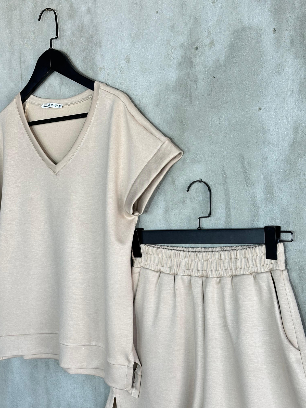 Oysho Kumaş Basic Model Şortlu Takım (Bej)