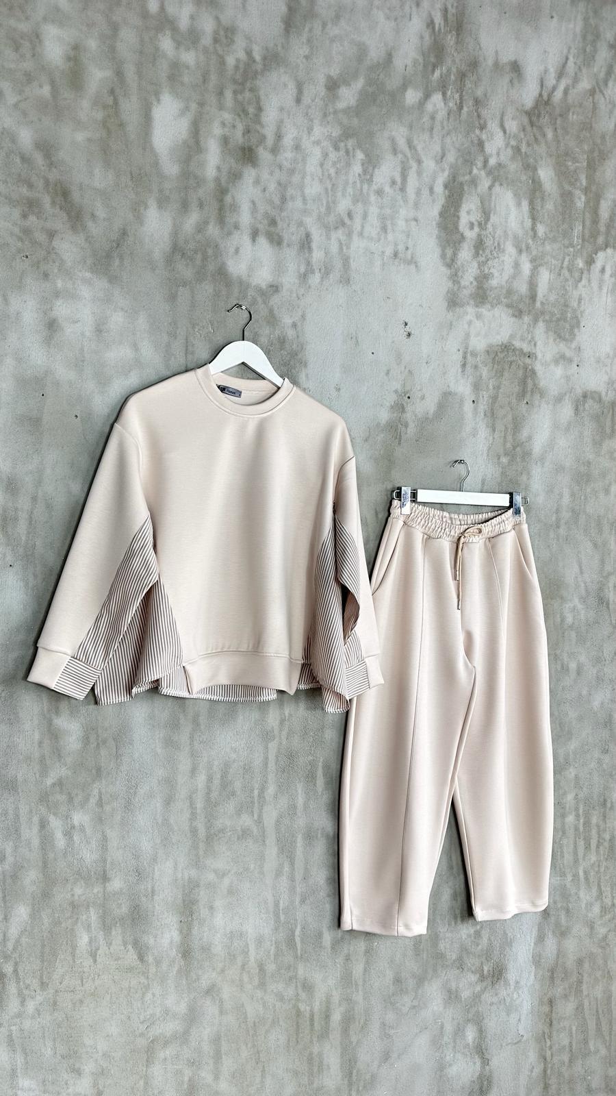 Oysho Kumaş Sweat Gömlekli Şalvar Model Takım (Bej)