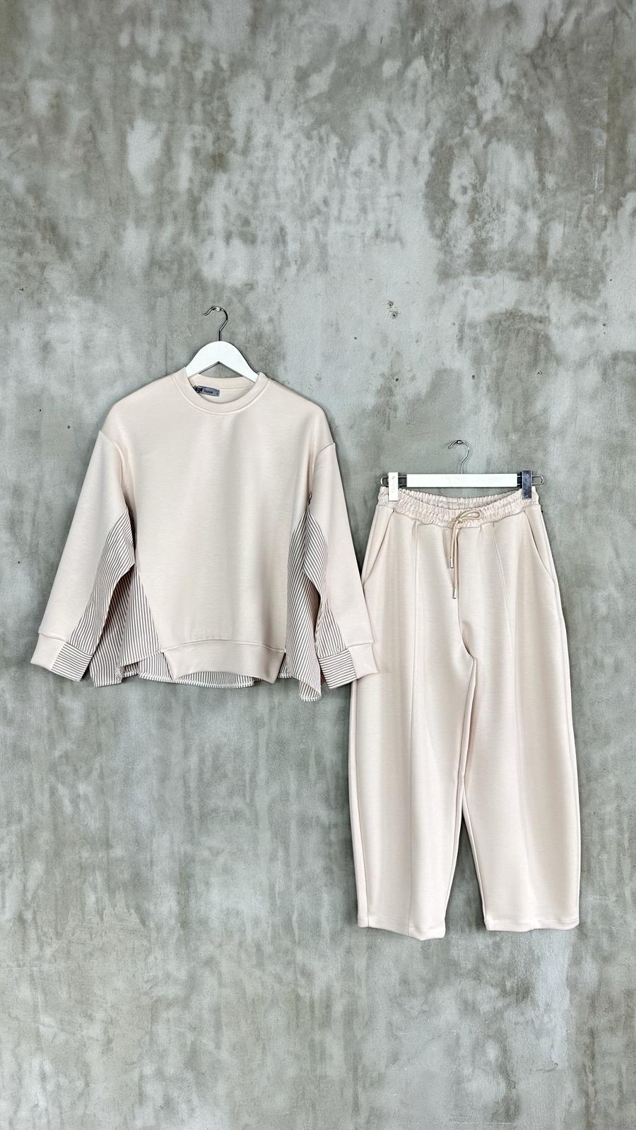 Oysho Kumaş Sweat Gömlekli Şalvar Model Takım (Bej)
