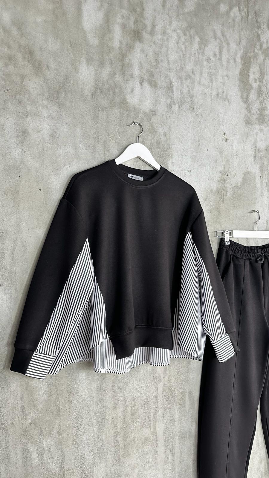 Oysho Kumaş Sweat Gömlekli Şalvar Model Takım (Siyah)
