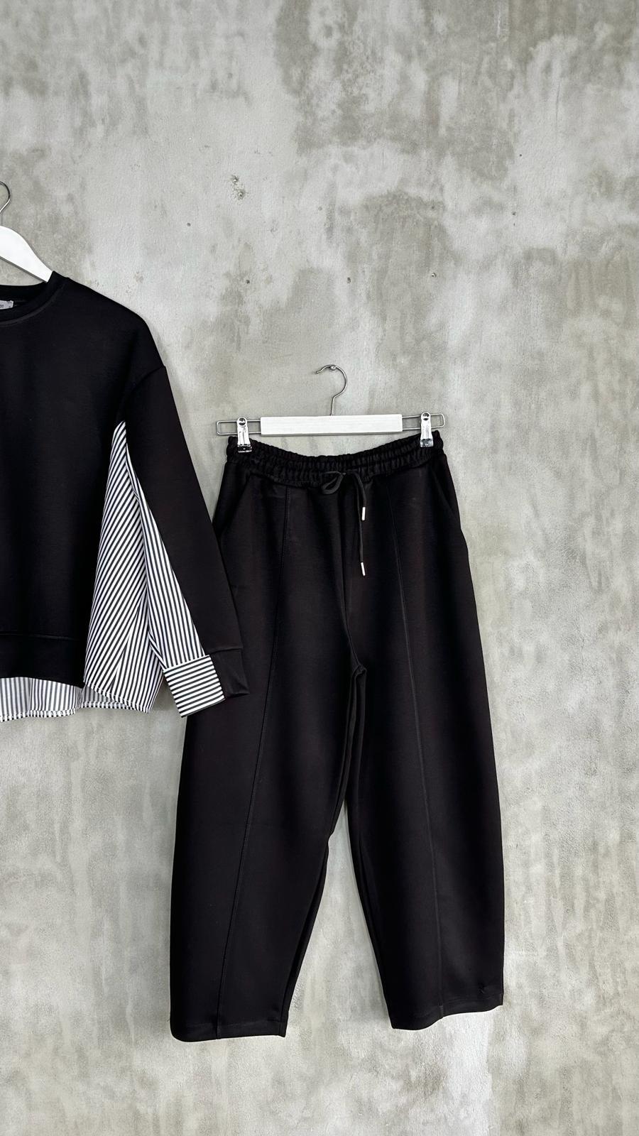 Oysho Kumaş Sweat Gömlekli Şalvar Model Takım (Siyah)