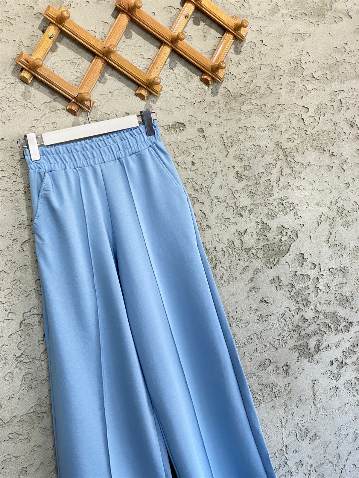 Oysho Ön Çimali Bol Paça Pantolon (Bebe Mavisi)