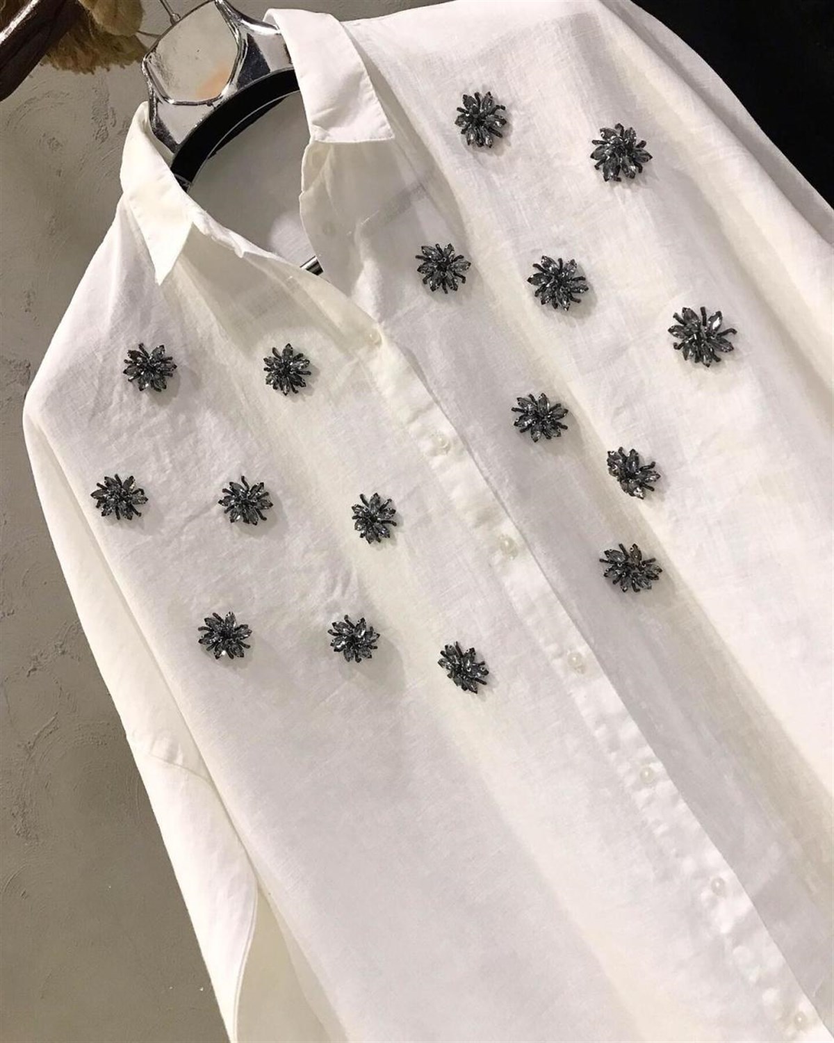 Özel Taş İşçilikli Oversize Gömlek